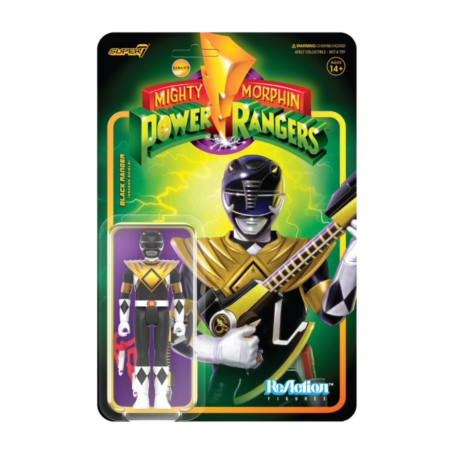 Power Rangers - Black Ranger with Dragon Shield ReAction 3.75" Action Figure