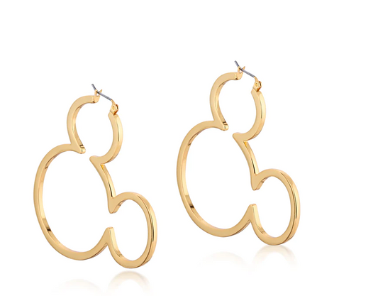 Mickey Mouse Outline Hoop Earrings - Yellow Gold