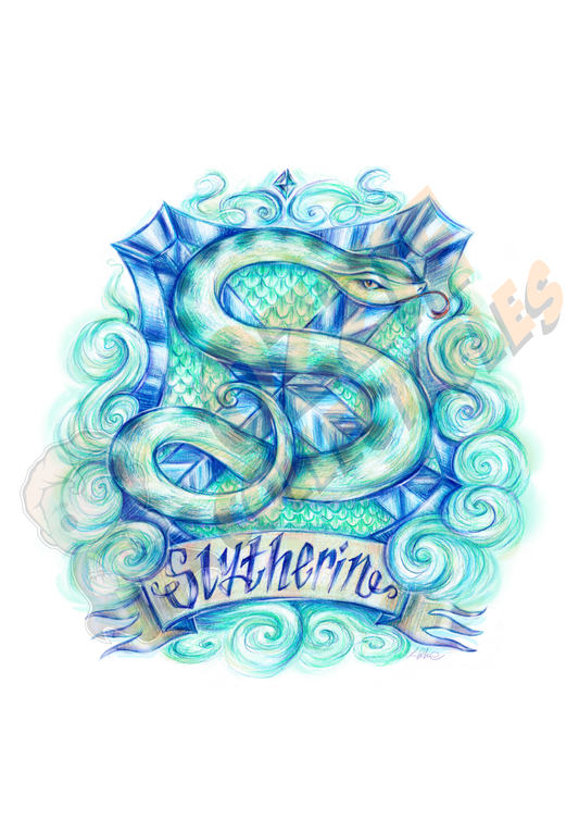 Harry Potter - Slytherine House Crest - Lucie Mammone Art Print Poster