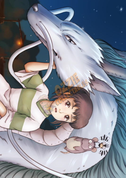 Spirited Away - Chihiro and Haku - Darren Tee Pei Art Print Poster