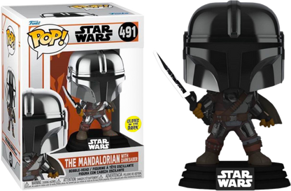 Star Wars: The Mandalorian - Mandalorian with DarkSaber Glow Metallic Pop! Vinyl #491