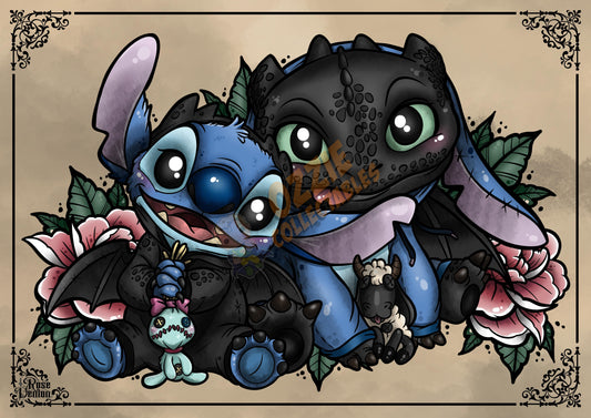 Stitch and Toothless By Rose Demon - RoseDemon Art Print Poster