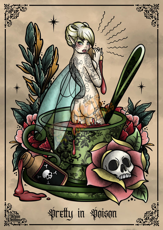 Tinkerbell Tattoo Print By Rose Demon - RoseDemon Art Print Poster