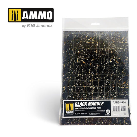 Ammo by MIG - Dioramas - Marble - Black Marble - Round Die Cut Marble Tiles 2pc