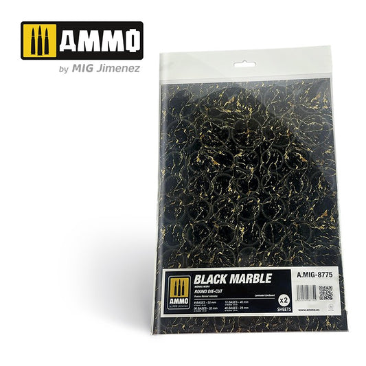 Ammo by MIG - Dioramas - Marble - Black Marble - Round Die Cut Marble Bases 2pc