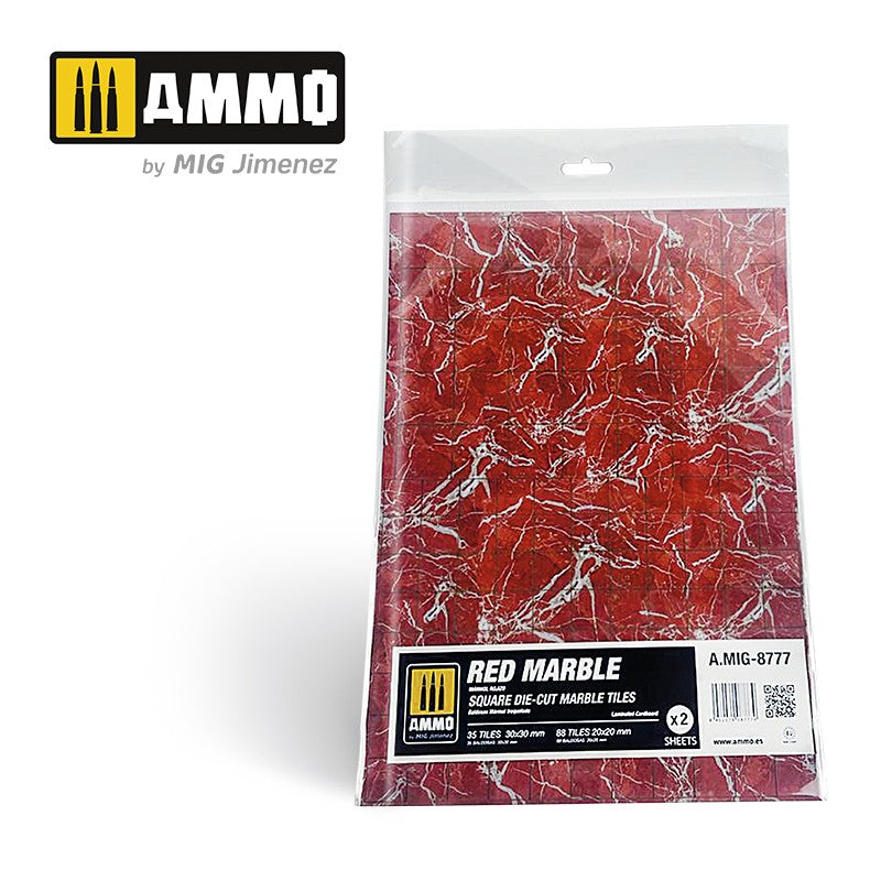 Ammo by MIG - Dioramas - Marble - Red Marble - Square Die Cut Marble Tiles 2pc