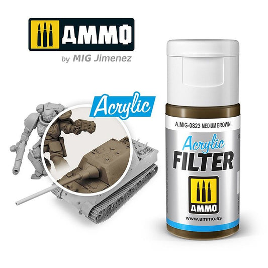 Ammo by MIG Acrylic Filter Medium Brown