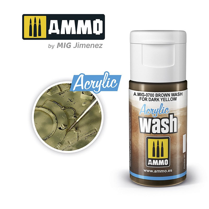 Ammo by MIG Acrylic Washes: Brown Wash for Dark Yellow 15ml