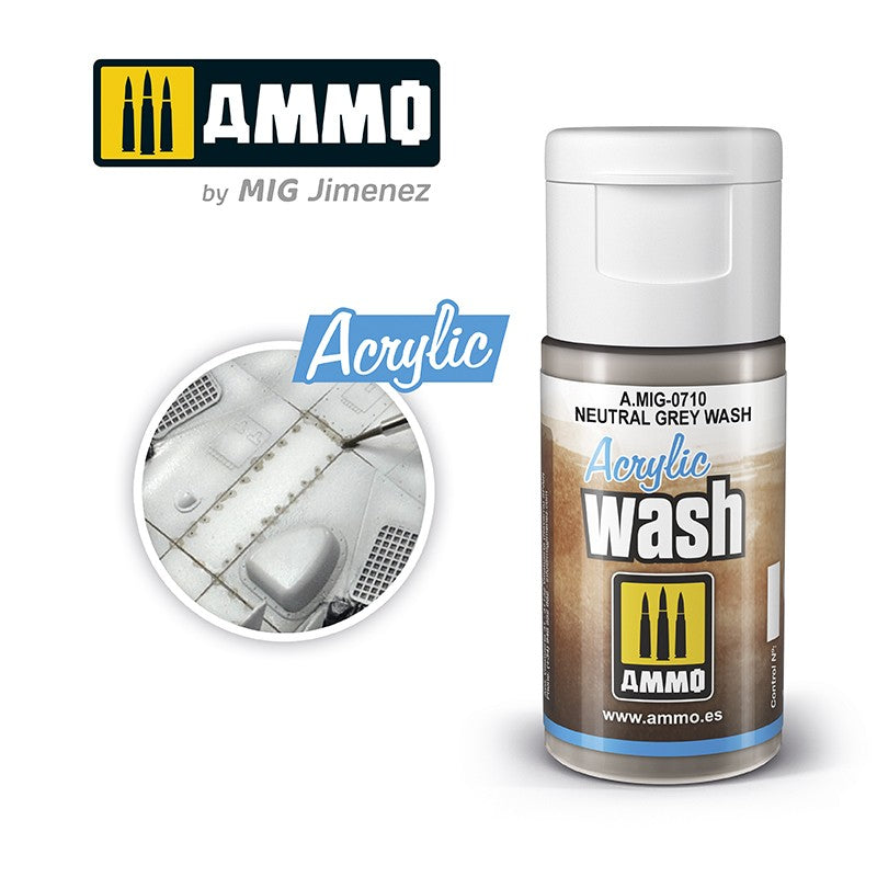 Ammo by MIG Acrylic Washes: Neutral Grey Wash 15ml