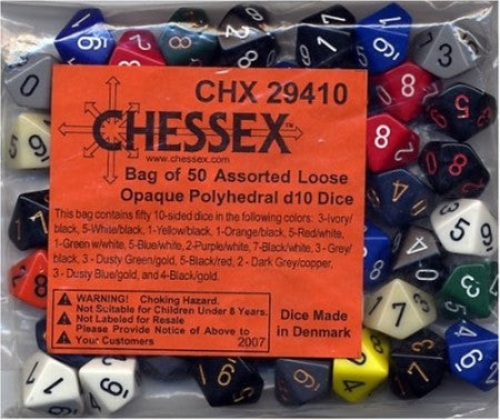 BULK D10 Dice Assorted Loose Opaque Polyhedral (50 Dice in Bag)