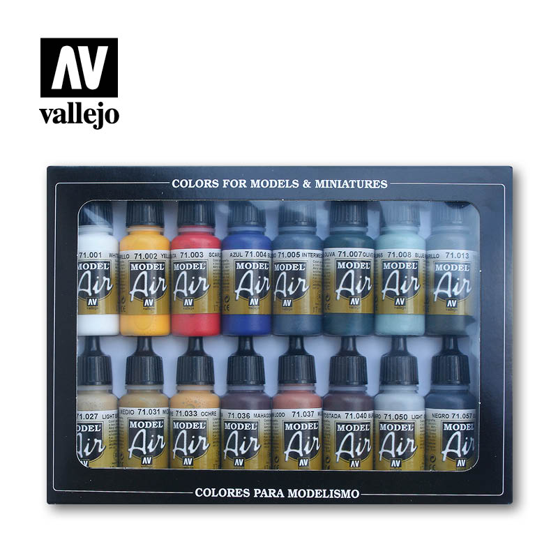 Vallejo Model Air Basic Colour Pack 16 Colour Set - Ozzie Collectables