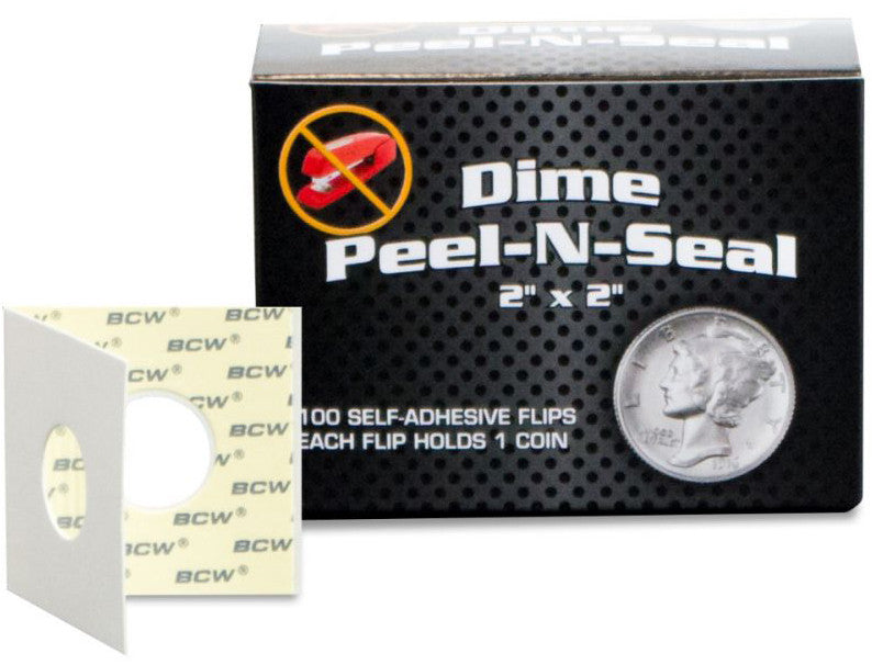 BCW Peel n Seal Paper Flips Adhesive Dime (2" x 2") (100 Flips Per Box)