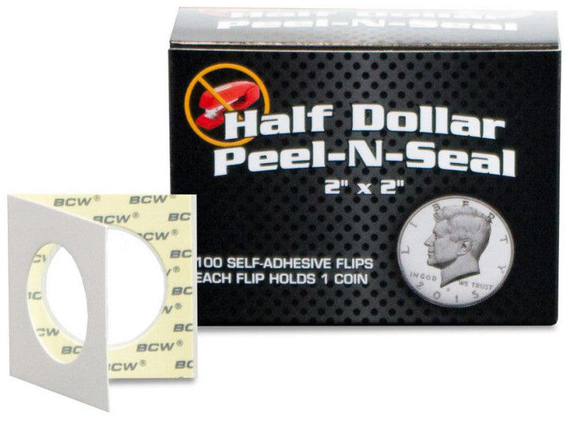 BCW Peel n Seal Paper Flips Adhesive Half Dollar (2" x 2") (100 Flips Per Box)