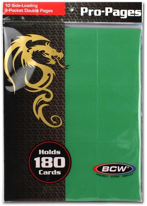 BCW Pro Pages 9 Pocket Pages Side Loading Green (10 Pages Per Pack)