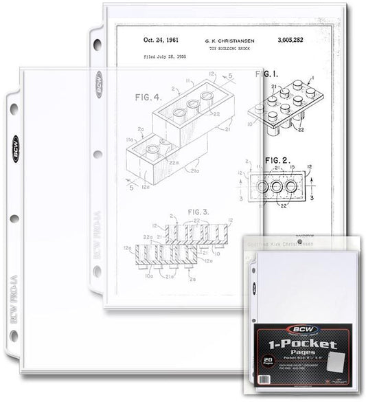 BCW 1 Pocket Protective Pages (8" 1/2 x 11") (20 Pages Per Pack)