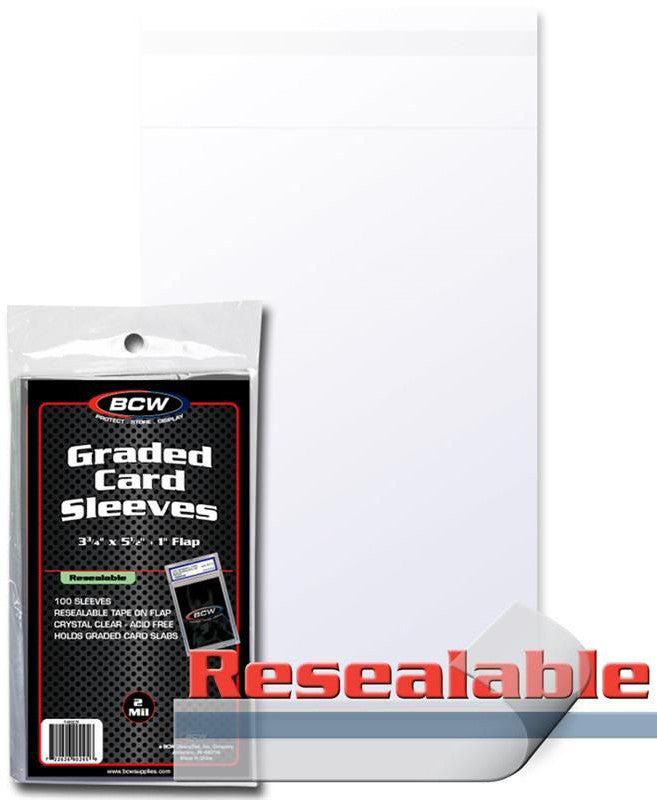 BCW Graded Card Sleeves Resealable (3" 3/4 x 5" 1/2) (100 Sleeves Per Pack)