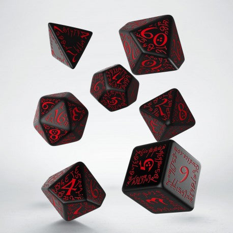 Q Workshop Elvish Black & Red Dice Set 7 - Ozzie Collectables