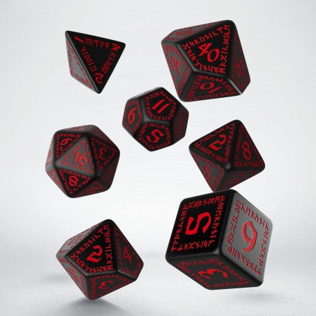Q Workshop Runic Black & Red Dice Set 7 - Ozzie Collectables