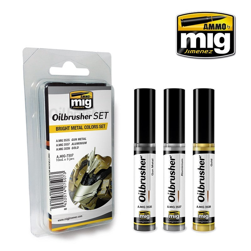 Ammo by MIG Oilbrushers Bright Metal Colors Set