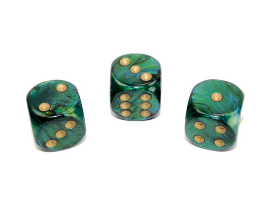Chessex D6 Dice Scarab 16mm w/pips Jade/gold d6