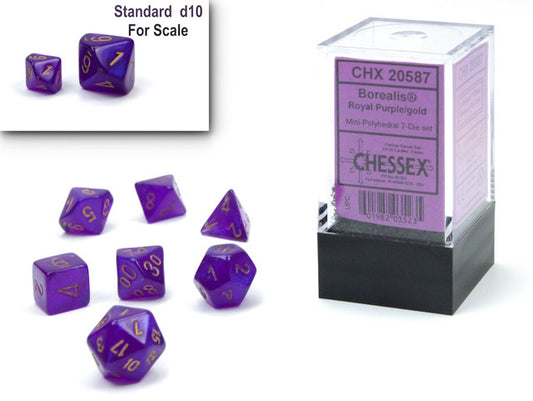 Chessex D7-Die Set Borealis Mini-Polyhedral Royal Purple/gold Luminary