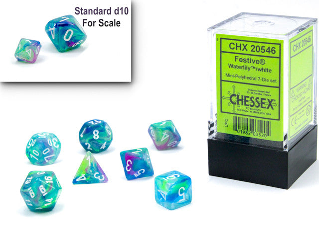 Chessex D7-Die Set Festive Mini-Polyhedral Waterlily/white