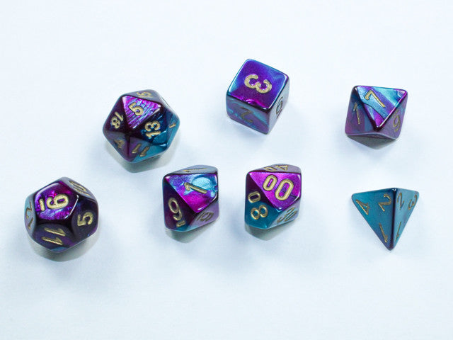 Chessex D7-Die Set Gemini Mini-Polyhedral Purple-Teal/gold