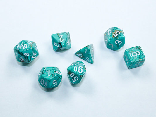 Chessex D7-Die Set Marble Mini-Polyhedral Oxi-Copper/white