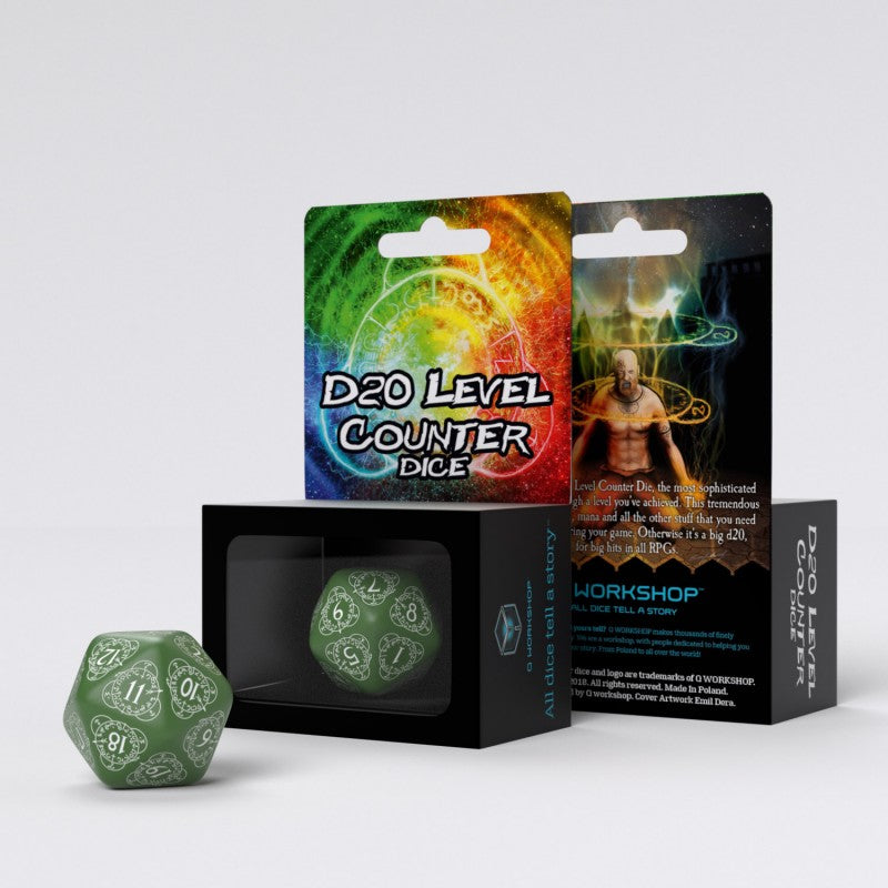 Q Workshop D20 Green & White Card Game Level Counter