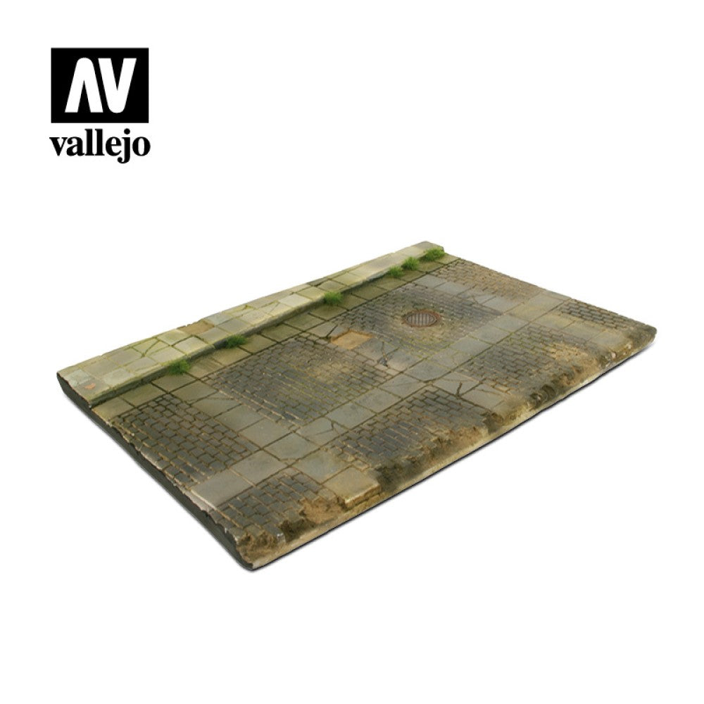 Vallejo SC103 Scenics 31x21 Cobblestone street with a drain Diorama Base - Ozzie Collectables