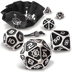 Enhance Tabletop - RPGs 7pc DnD Metal Dice Set with Case and Dice Bag Black