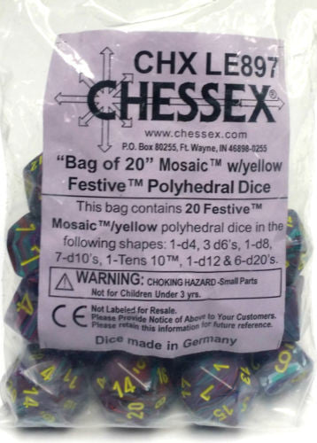 BULK Festive Bag of 20 Polyhedral Mosaic/Yellow