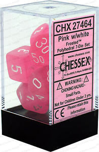 D7-Die Set Dice Frosted Polyhedral Pink/White (7 Dice in Display)