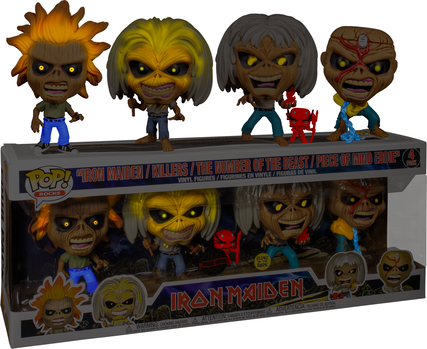 Iron Maiden - Eddie Glow US Exclusive Pop! Vinyl 4-pack - Ozzie Collectables