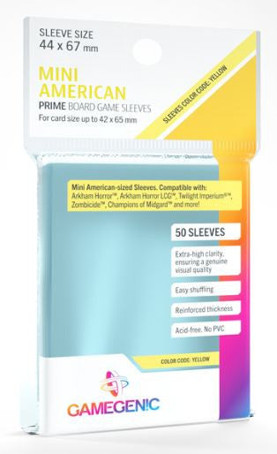 Gamegnic Prime Board Game Sleeves -Mini American-Sized (44mm x 67mm) (50 Sleeves Per Pack)