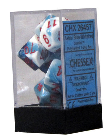 D7-Die Set Dice Gemini Polyhedral Astral Blue-White/Red (7 Dice in Display)