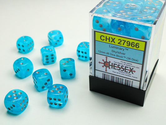 Chessex 12mm D6 Dice Block Sky/Silver (Luminary Effect)