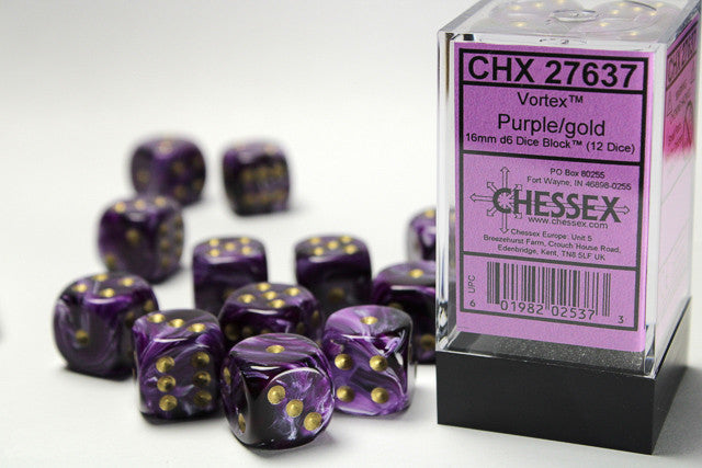 Chessex 16mm D6 Dice Block Vortex Purple/Gold