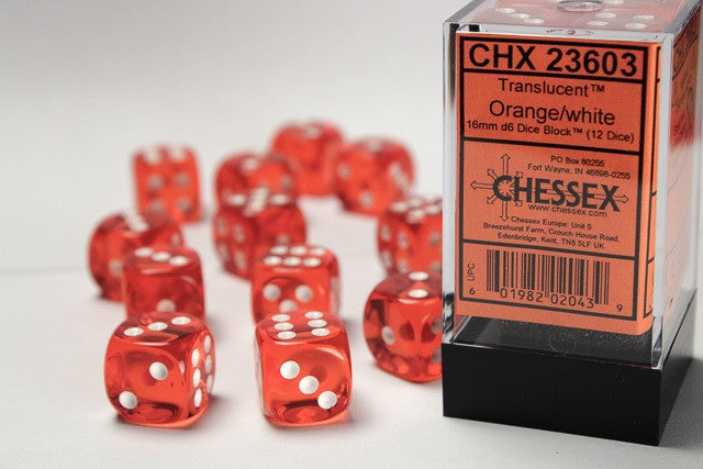 Chessex 16mm D6 Dice Block Translucent Orange/White