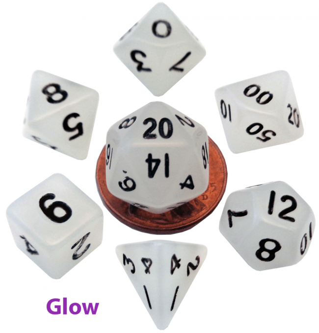 MDG 10mm Mini Polyhedral Dice Set: Glow Clear