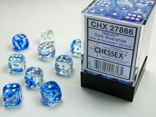Chessex 12mm D6 Dice Block Nebula Dark Blue/White