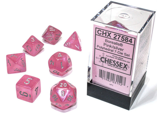 Chessex Polyhedral 7-Die Set Borealis Pink/Silver (Luminary Effect)