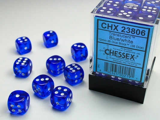 Chessex 12mm D6 Dice Block Translucent Blue/White