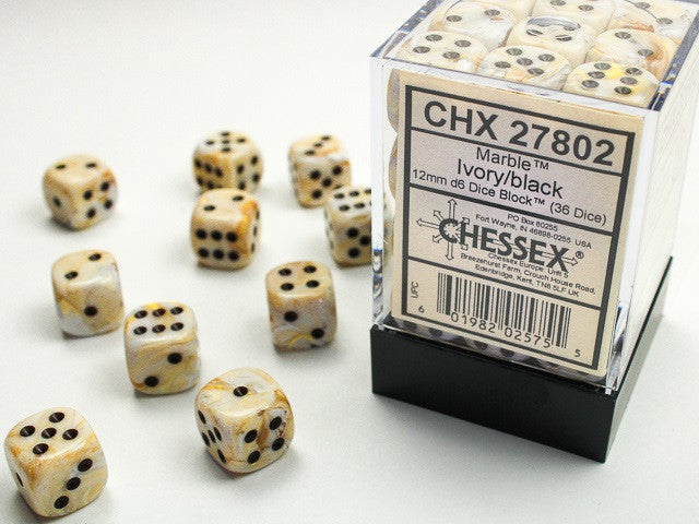 Chessex 12mm D6 Dice Block Marble Ivory/Black