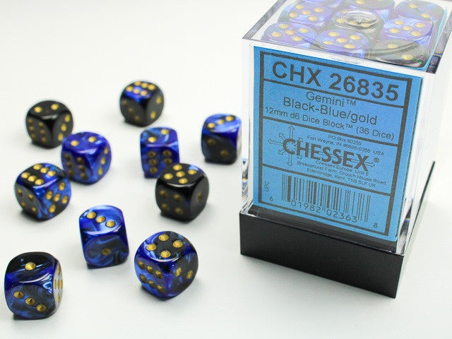 Chessex 12mm D6 Dice Block Gemini Black-Blue/Gold