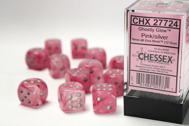 Chessex 16mm D6 Dice Block Ghostly Pink/Silver