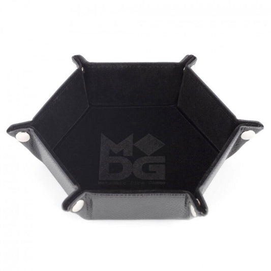 MDG Fold Up Velvet Dice Tray Hexagon: Black (Premium Packaging)