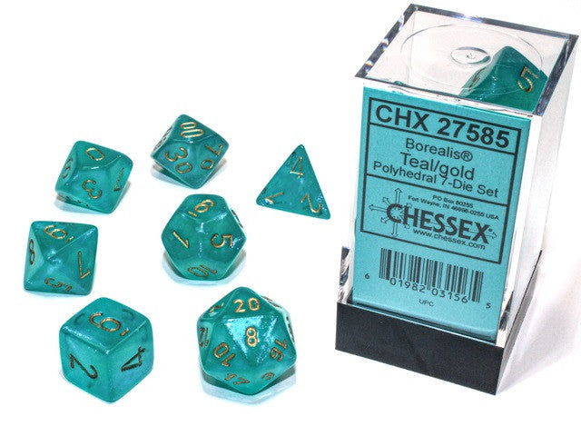 Chessex Polyhedral 7-Die Set Borealis Teal/Gold (Luminary Effect)