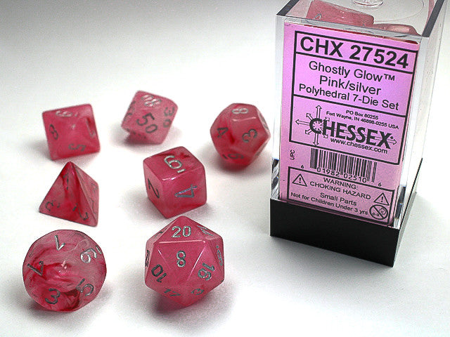 Chessex Polyhedral 7-Die Set Ghostly Glow Pink/Silver