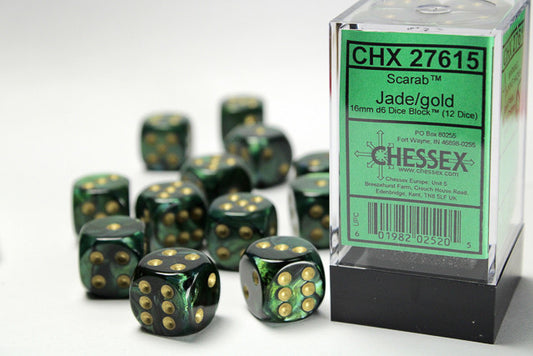 Chessex 16mm D6 Dice Block Scarab Jade/Gold
